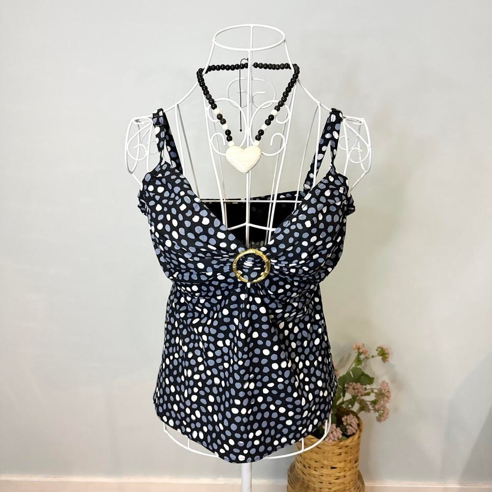 Cute vintage y2k blue polka dot fitted babydoll top